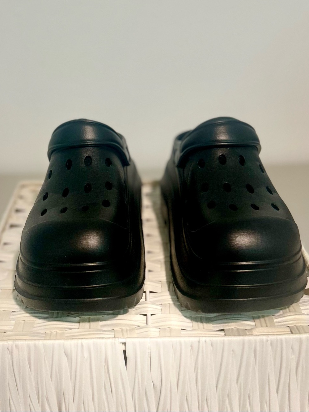 Black Slip-On Platform Sport Clog Sandals, Logo Accent, Size Fits 9.5 10